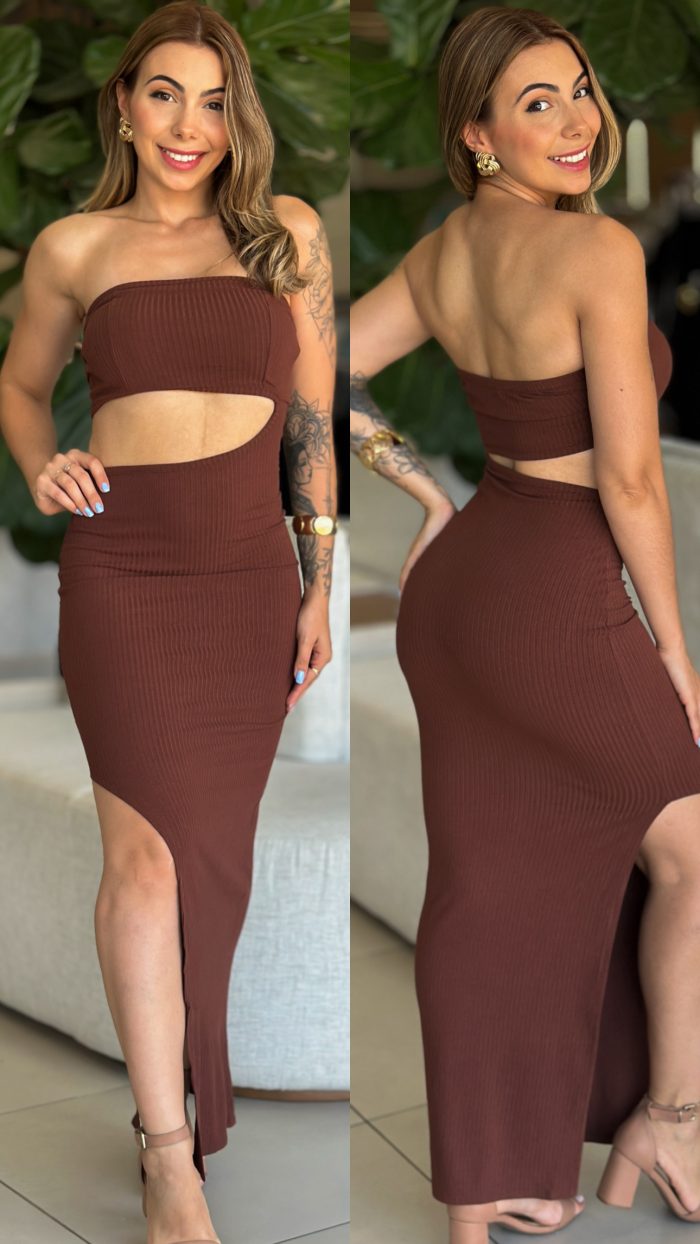 vestido canelado brenda preto