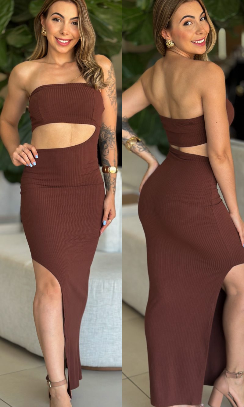 vestido canelado brenda preto