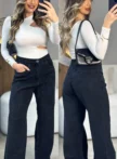 calça wide leg pedraria